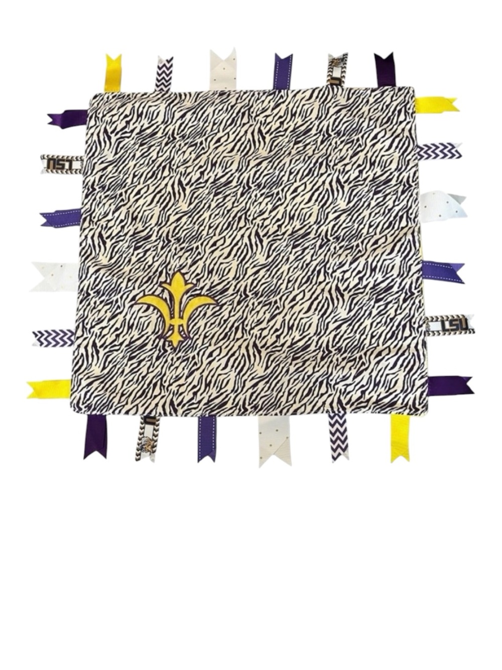 LSU Minky Zebra Print Baby Sensory Tag Blanket - New, Never Used